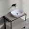 Console Sink Vanity With Ceramic Vessel Sink and Grey Oak Drawer
